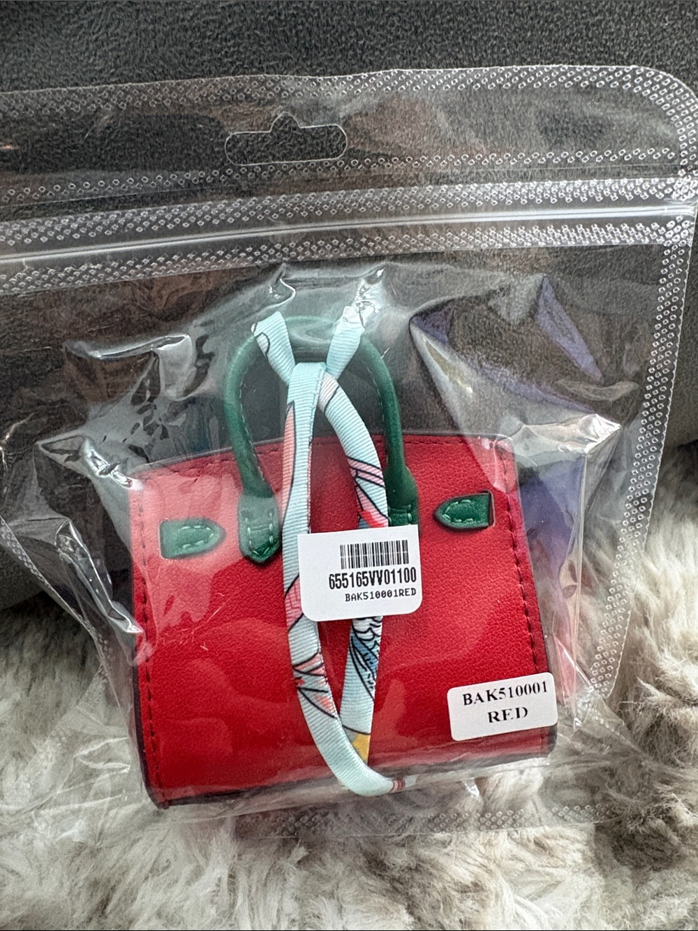 Red Decorative Mini Satchel Handbag with Green Accents Bag Charm - Picture 2 of 4